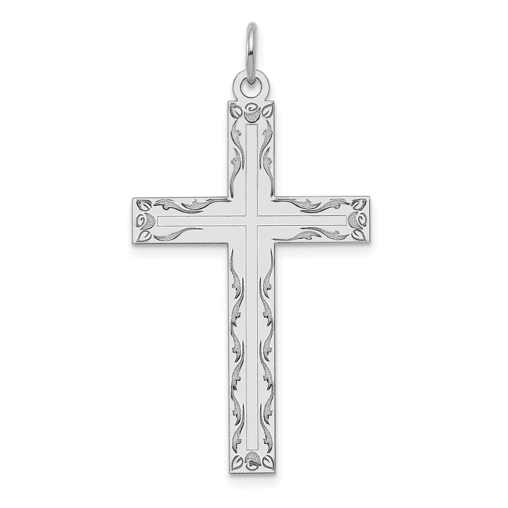 14K White Gold Laser Designed Cross Pendant