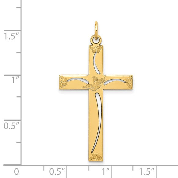 14K Laser Designed Cut-out Cross Charm