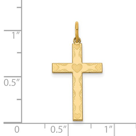 14K Laser Designed Cross with Hearts Charm