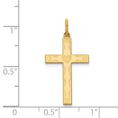 14K Laser Designed Cross with Hearts Charm