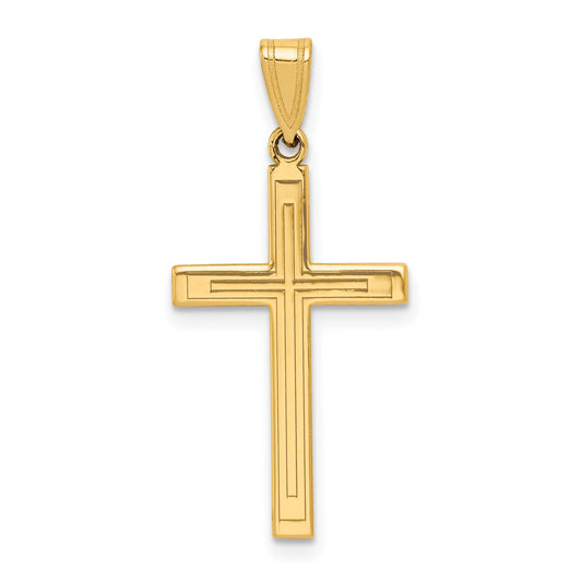 14k Solid Laser Etched Cross Pendant