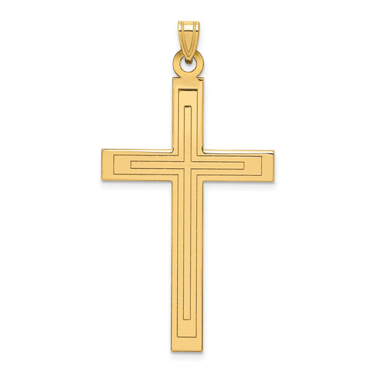 14k Solid Laser Etched Cross Pendant
