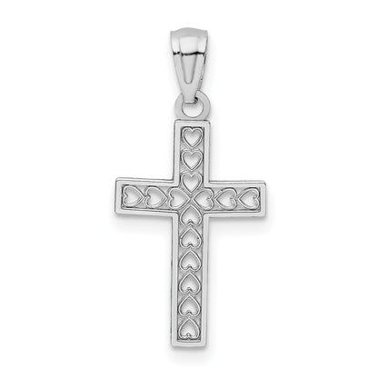 14k White Gold Cross with Hearts Pendant