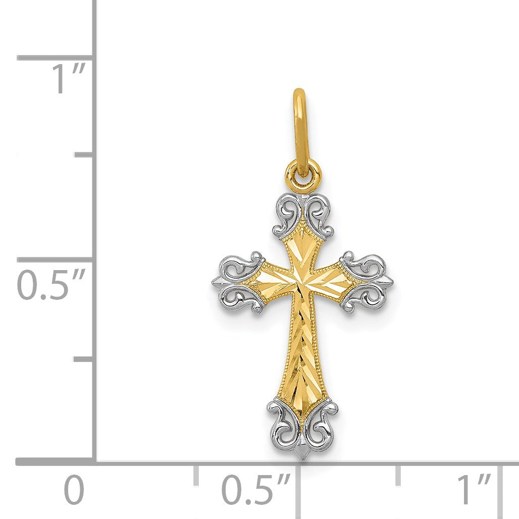 14K and White Rhodium Cross Charm
