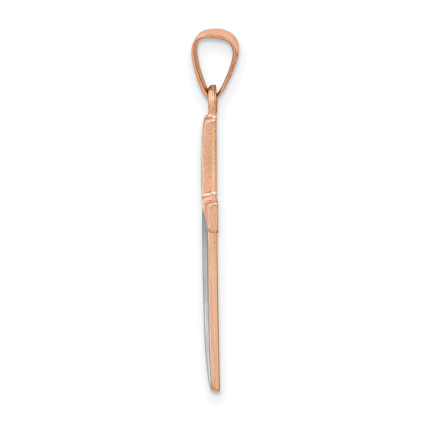 14k Rose Gold and White Rhodium Hollow Cross Pendant
