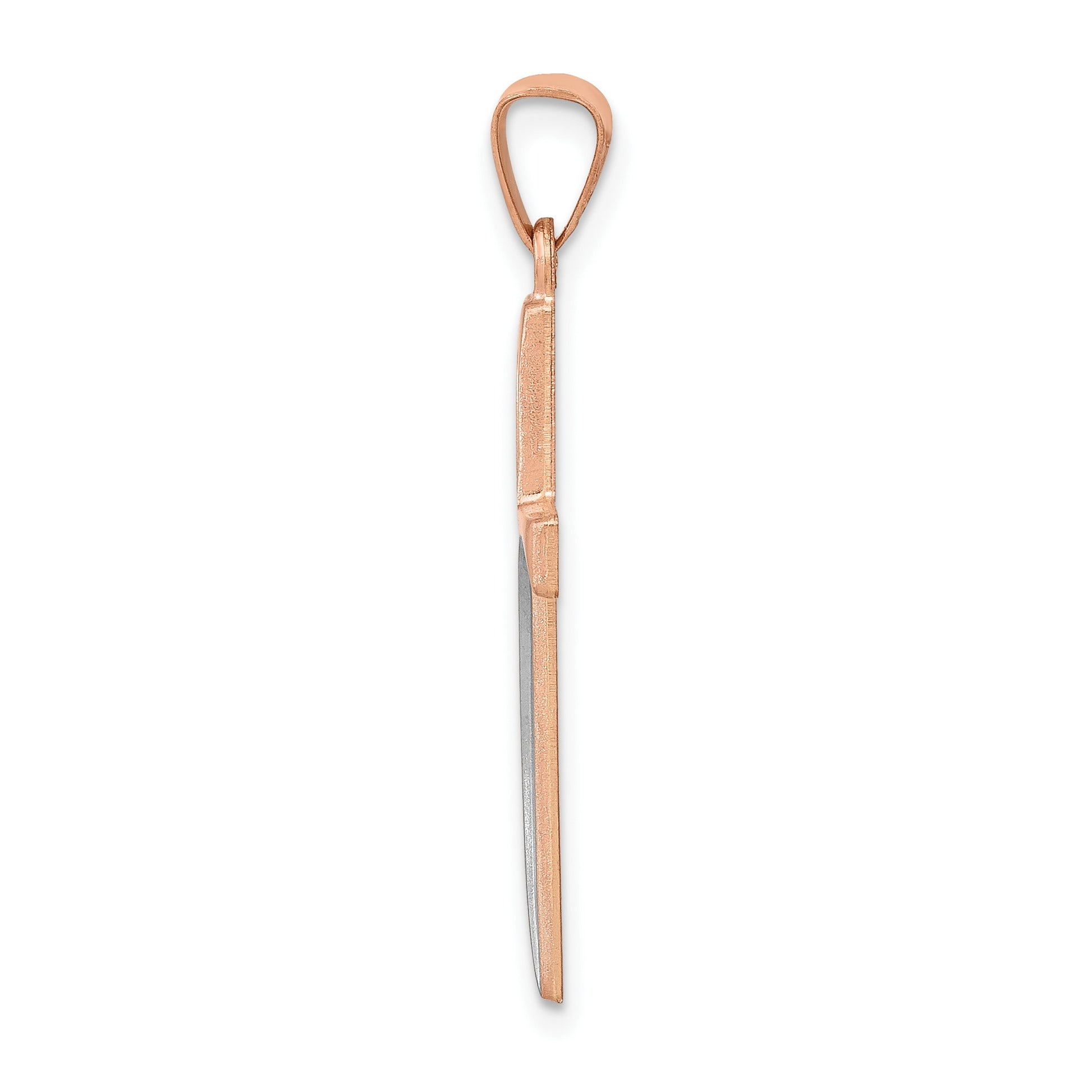 14k Rose Gold and White Rhodium Hollow Cross Pendant