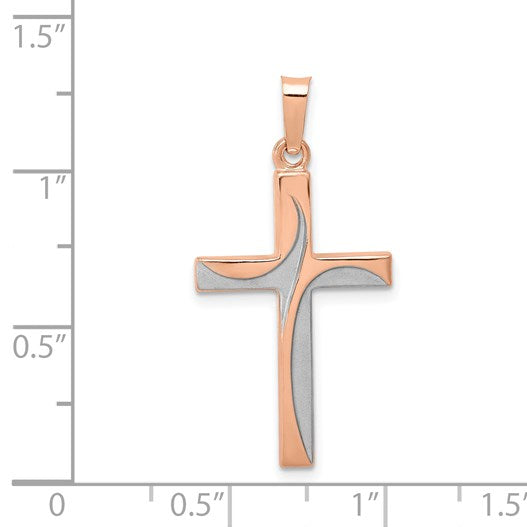 14k Rose Gold and White Rhodium Hollow Cross Pendant