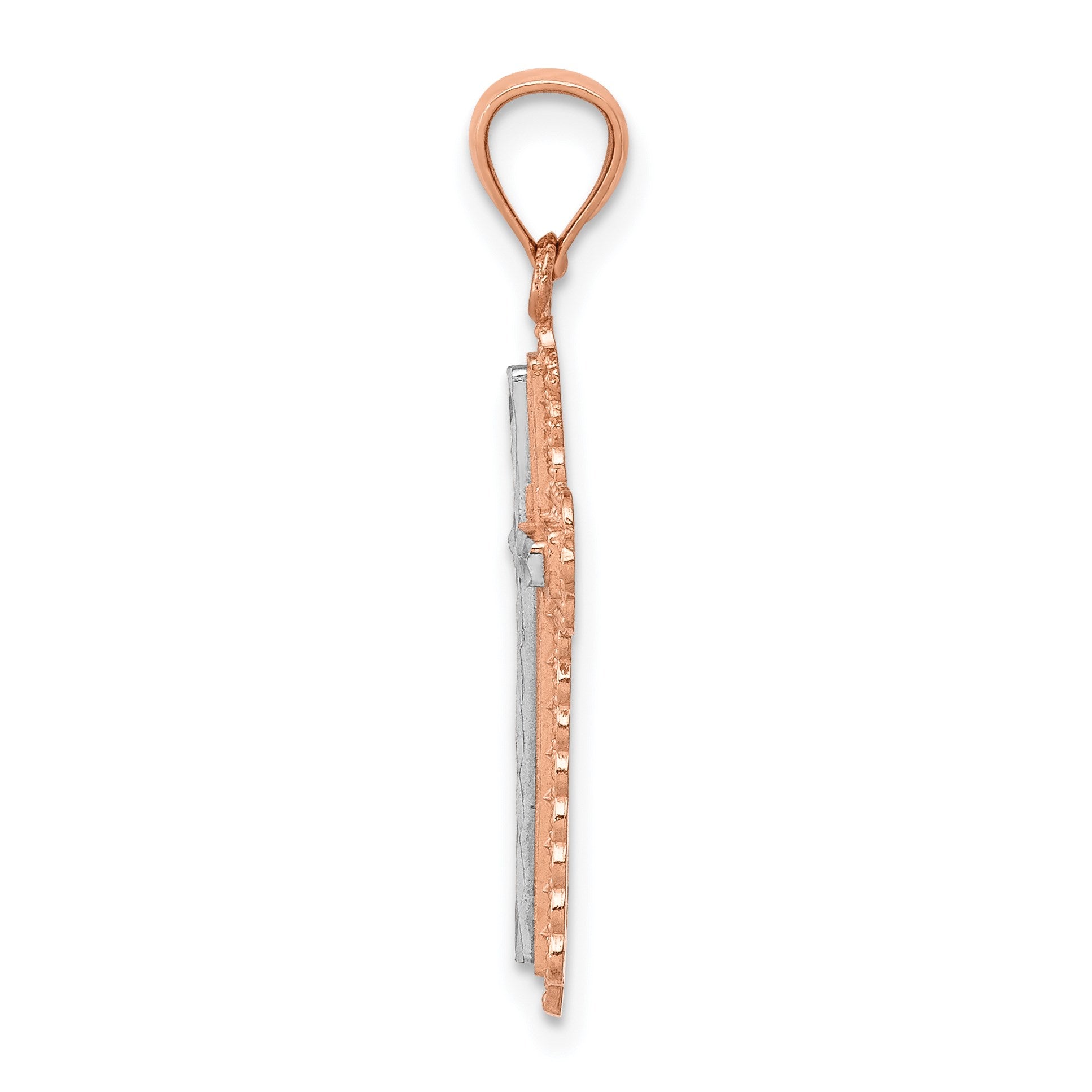 14k Rose Gold and White Rhodium Diamond-cut Cross Pendant