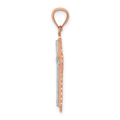 14k Rose Gold and White Rhodium Diamond-cut Cross Pendant