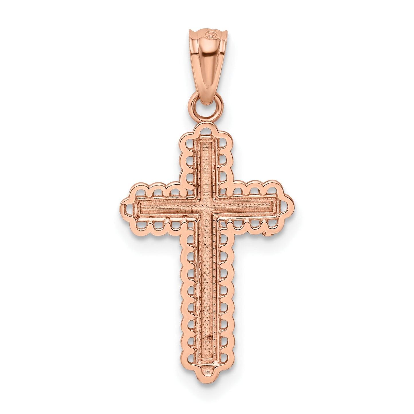 14k Rose Gold and White Rhodium Diamond-cut Cross Pendant