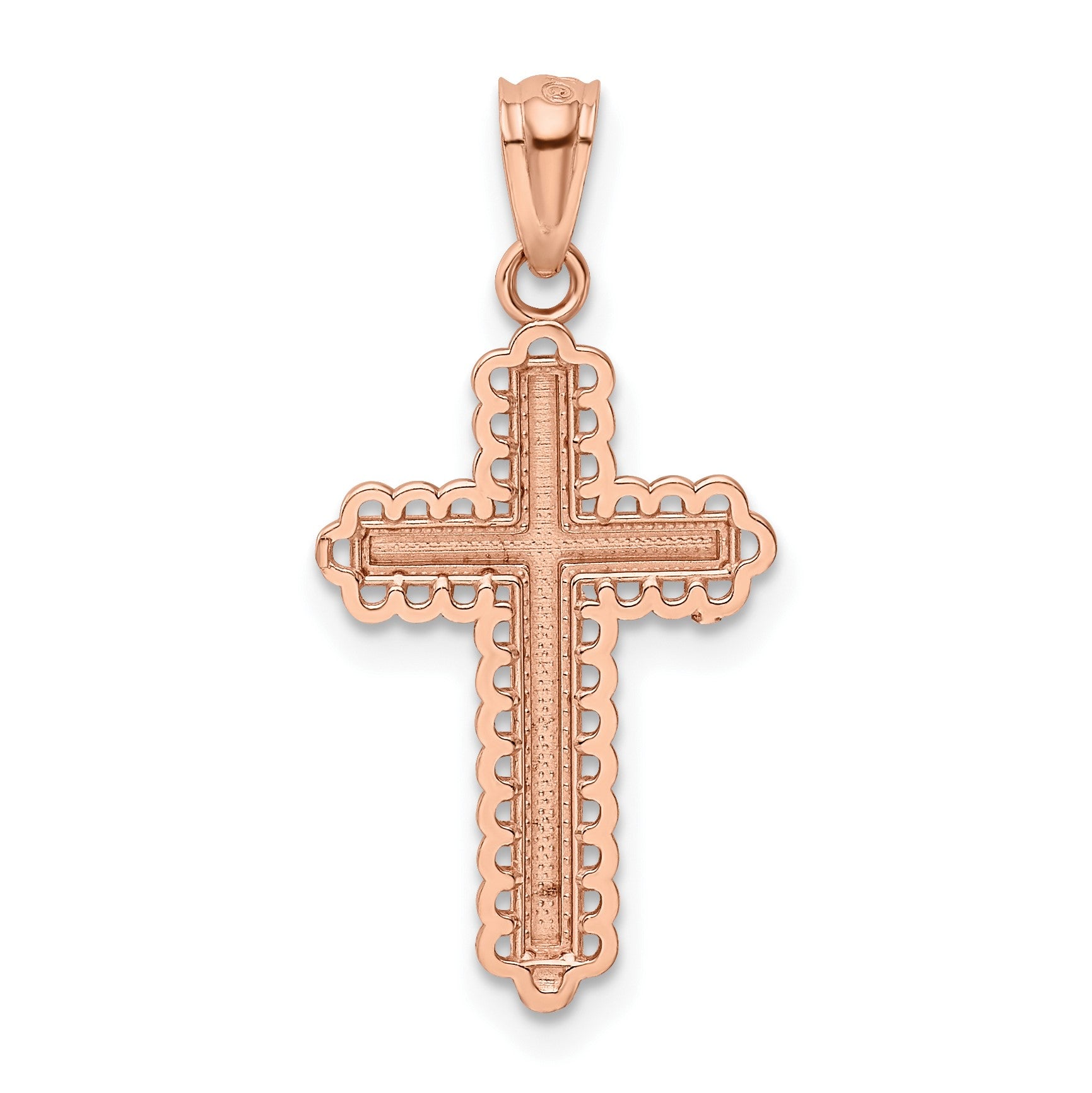 14k Rose Gold and White Rhodium Diamond-cut Cross Pendant