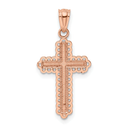 14k Rose Gold and White Rhodium Diamond-cut Cross Pendant