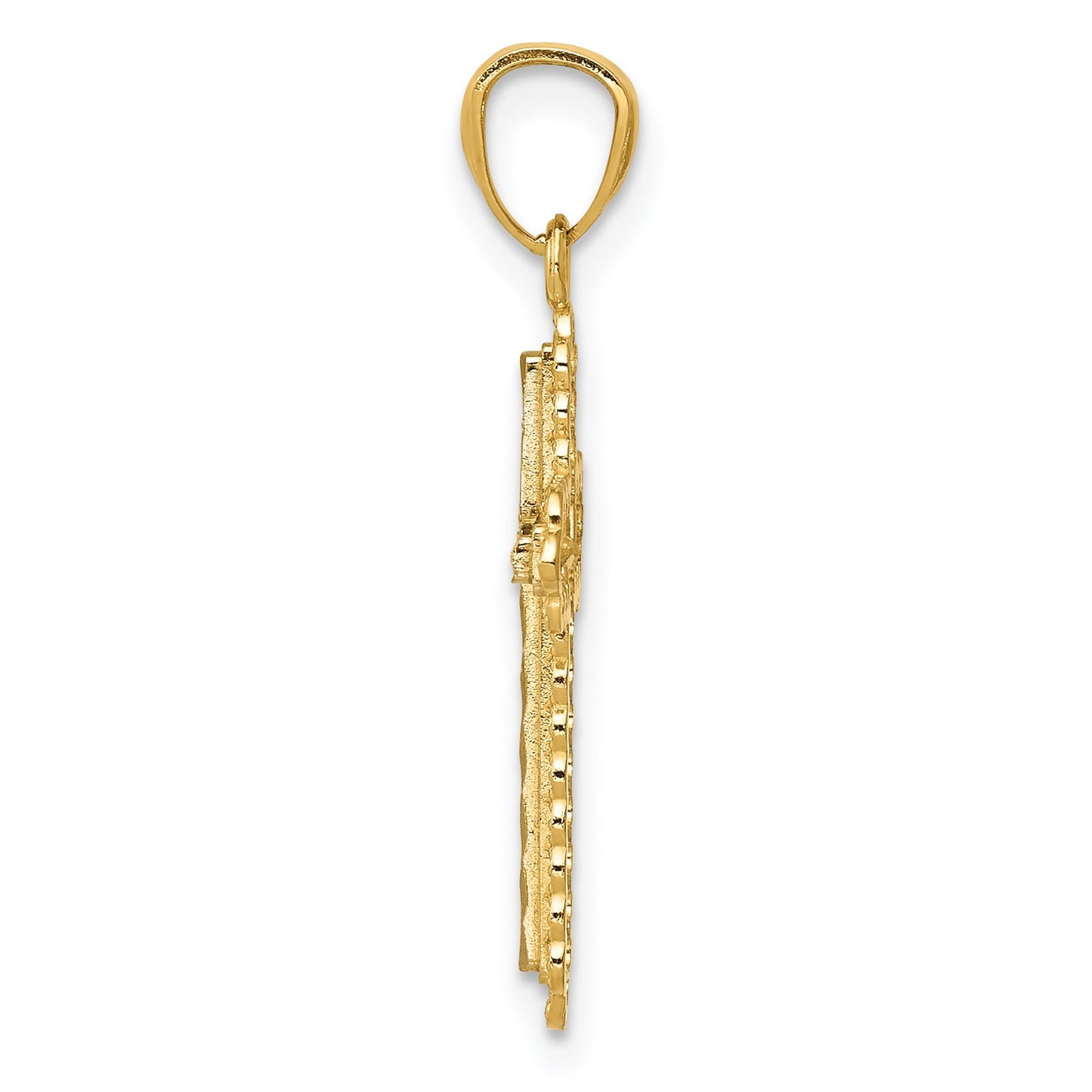 14K with White Rhodium Diamond Cut Cross Pendant