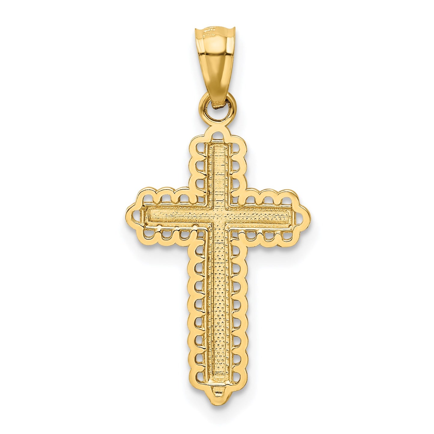 14K with White Rhodium Diamond Cut Cross Pendant