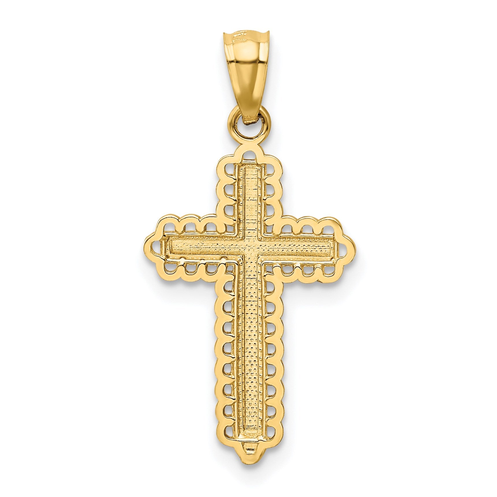 14K with White Rhodium Diamond Cut Cross Pendant