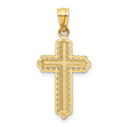 14K with White Rhodium Diamond Cut Cross Pendant