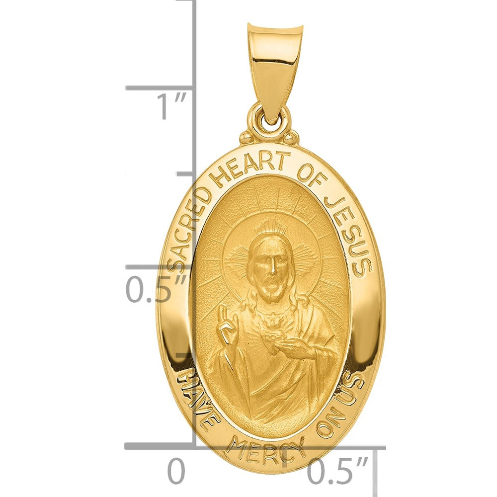 14k Polished and Satin Sacred Heart of Jesus Medal Hollow Pendant