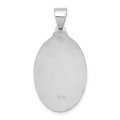 14K White Gold Polished and Satin Hollow Sacred Heart Jesus Oval Pendant