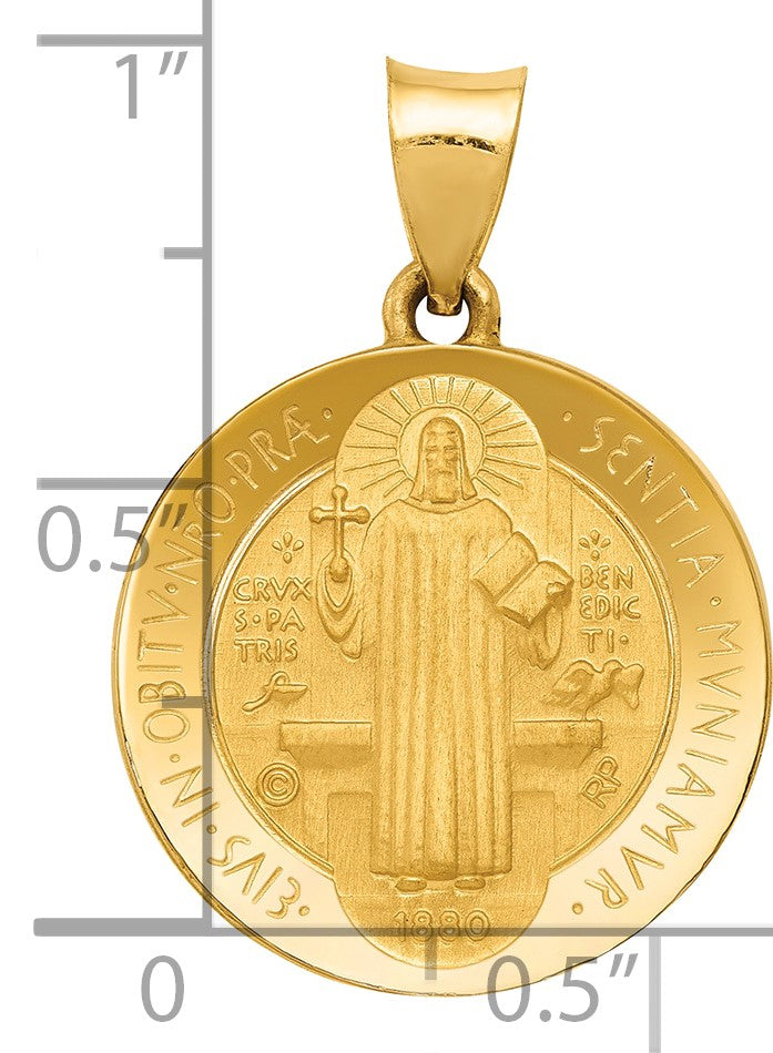 14k Polished and Satin St Benedict Hollow Medal Pendant