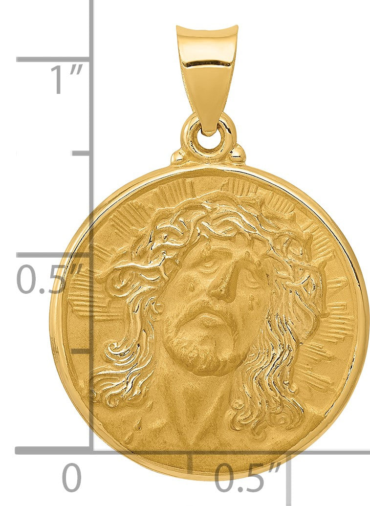 14k Polished and Satin Face of Jesus Medal Hollow Pendant