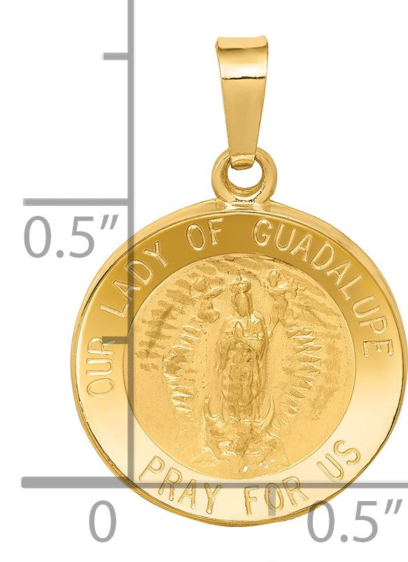 14k Polished and Satin Hollow Our Lady of Guadalupe Medal Round Pendant