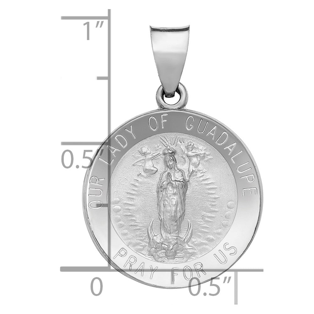 14K White Gold Lady of Guadalupe Medal Hollow Pendant