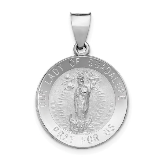 14K White Gold Lady of Guadalupe Medal Hollow Pendant