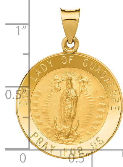 14k Polished and Satin Hollow Our Lady of Guadalupe Medal Round Pendant
