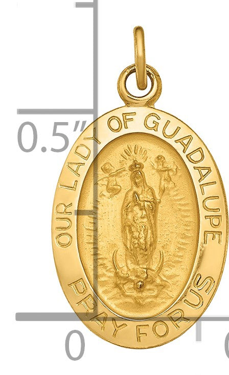 14k Polished and Satin Solid Our Lady of Guadalupe Medal Oval Pendant