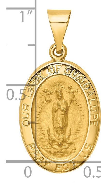 14k Polished and Satin Hollow Our Lady of Guadalupe Medal Oval Pendant