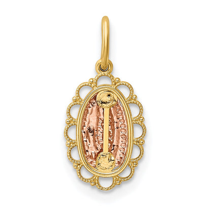 14k Two-tone Small Our Lady of Guadalupe Scalloped Edge Oval Pendant