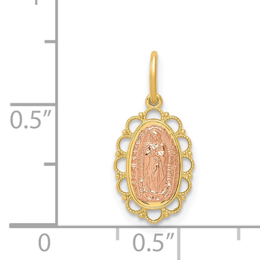 14k Two-tone Small Our Lady of Guadalupe Scalloped Edge Oval Pendant