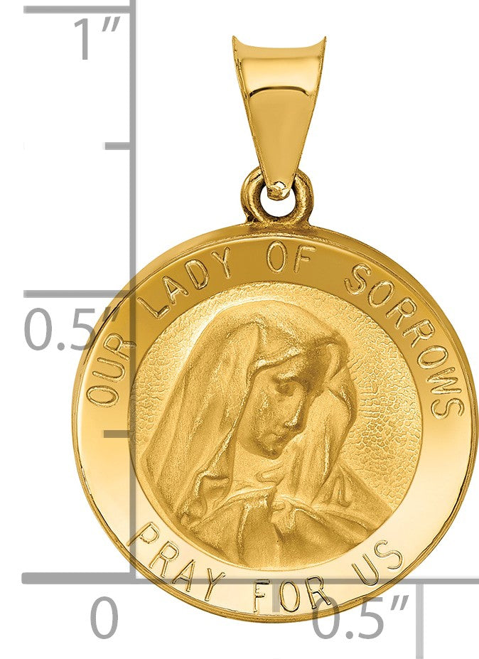 14k Polished and Satin Hollow Our Lady of Sorrows Medal Round Pendant