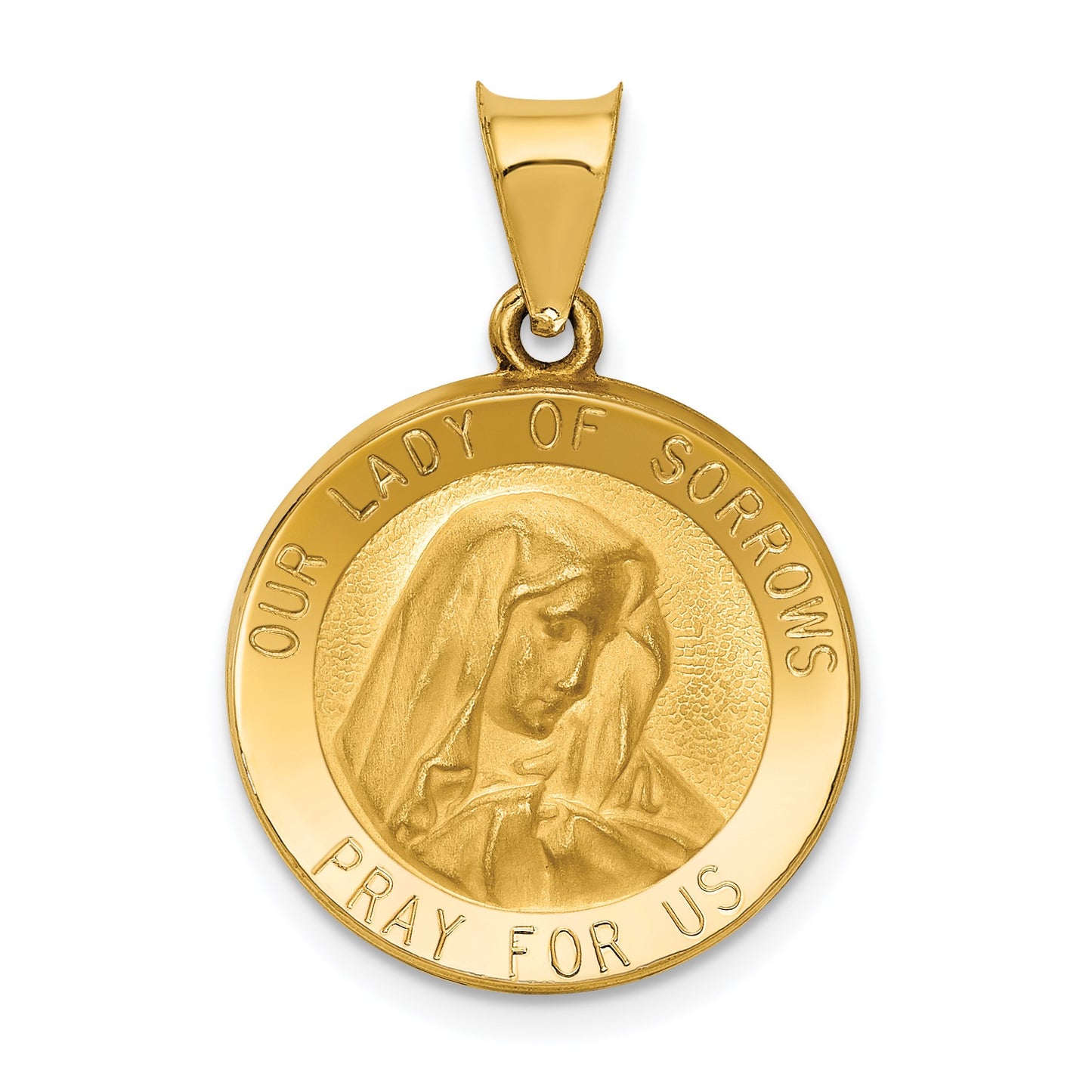 14k Polished and Satin Hollow Our Lady of Sorrows Medal Round Pendant