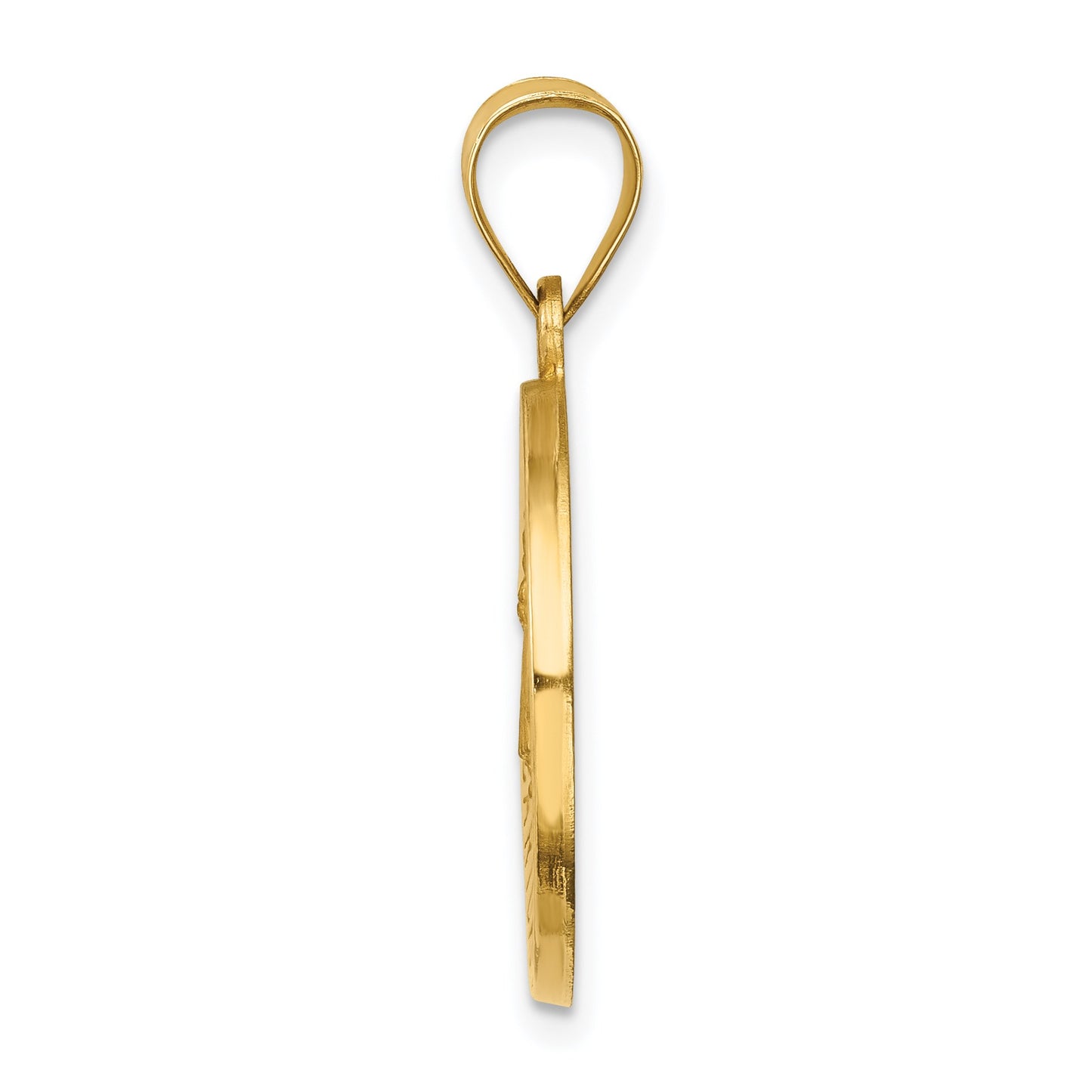 14k Polished and Satin Hollow Caridad Del Cobre Medal Round Pendant