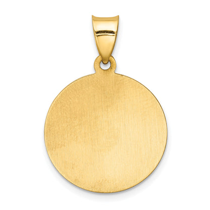 14k Polished and Satin Hollow Caridad Del Cobre Medal Round Pendant