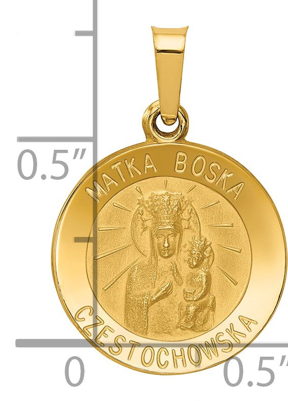 14k Polished and Satin Hollow Matka Boska Czestochowska Medal Reversible Round Pendant