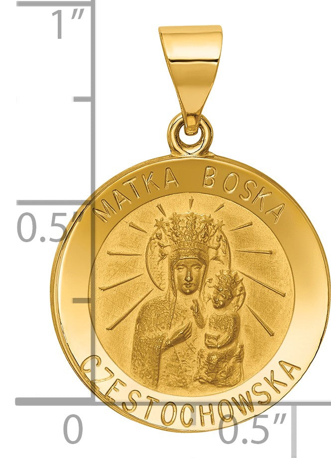 14k Polished and Satin Hollow Matka Boska Czestochowska Medal Reversible Round Pendant