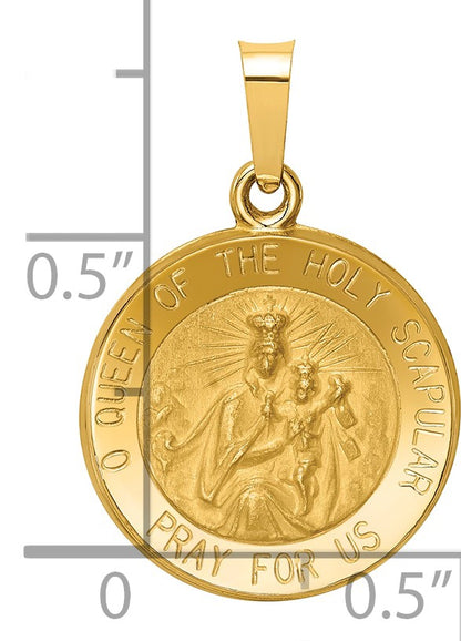 14K Polished and Satin Hollow Queen Of The Holy Scapular Medal Reversible Round Pendant