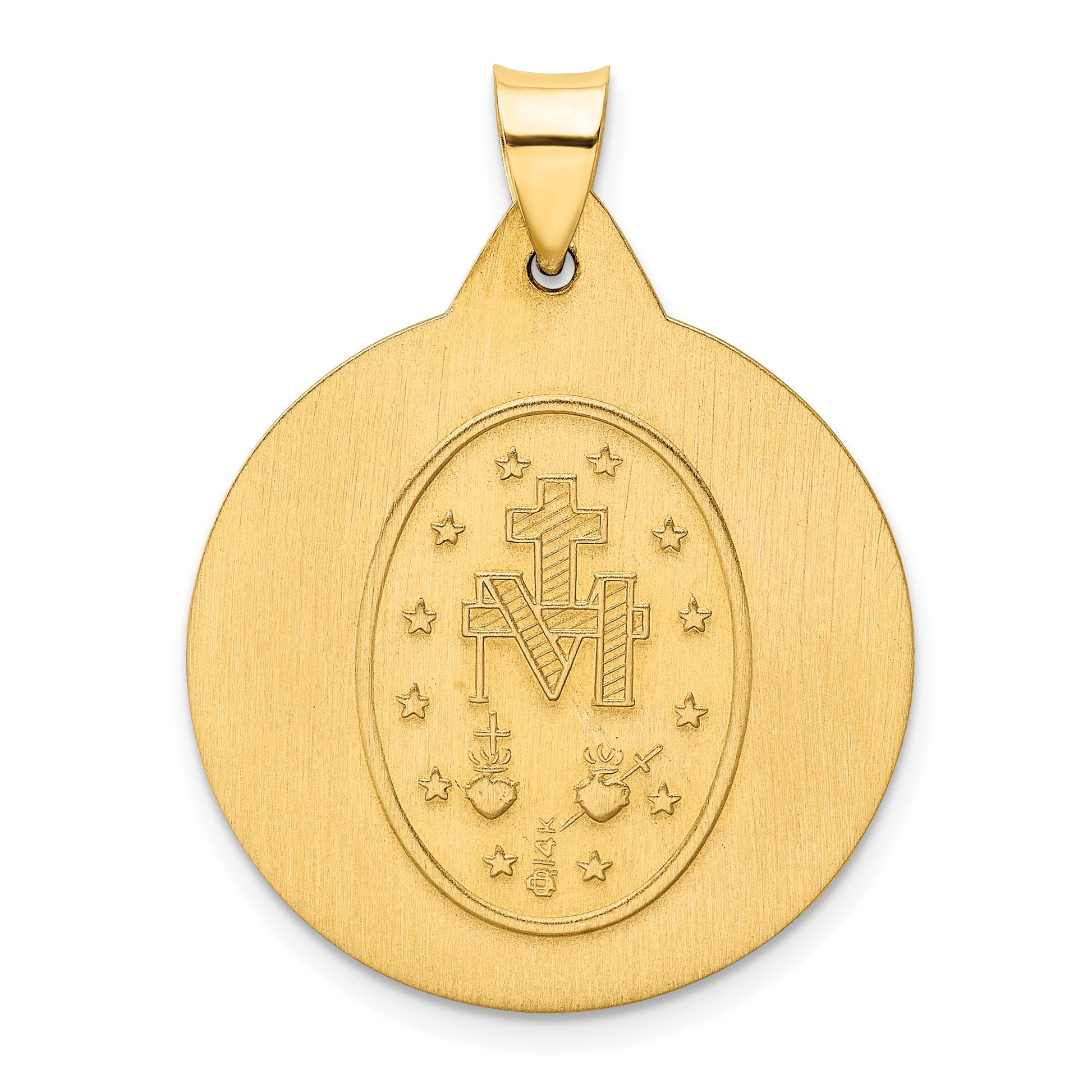 14k Polished and Satin Hollow Large Miraculous Medal Round Pendant