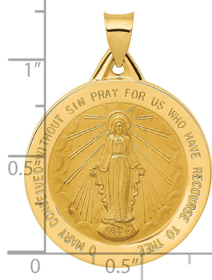 14k Polished and Satin Hollow Large Miraculous Medal Round Pendant