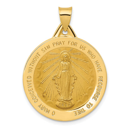 14k Polished and Satin Hollow Large Miraculous Medal Round Pendant