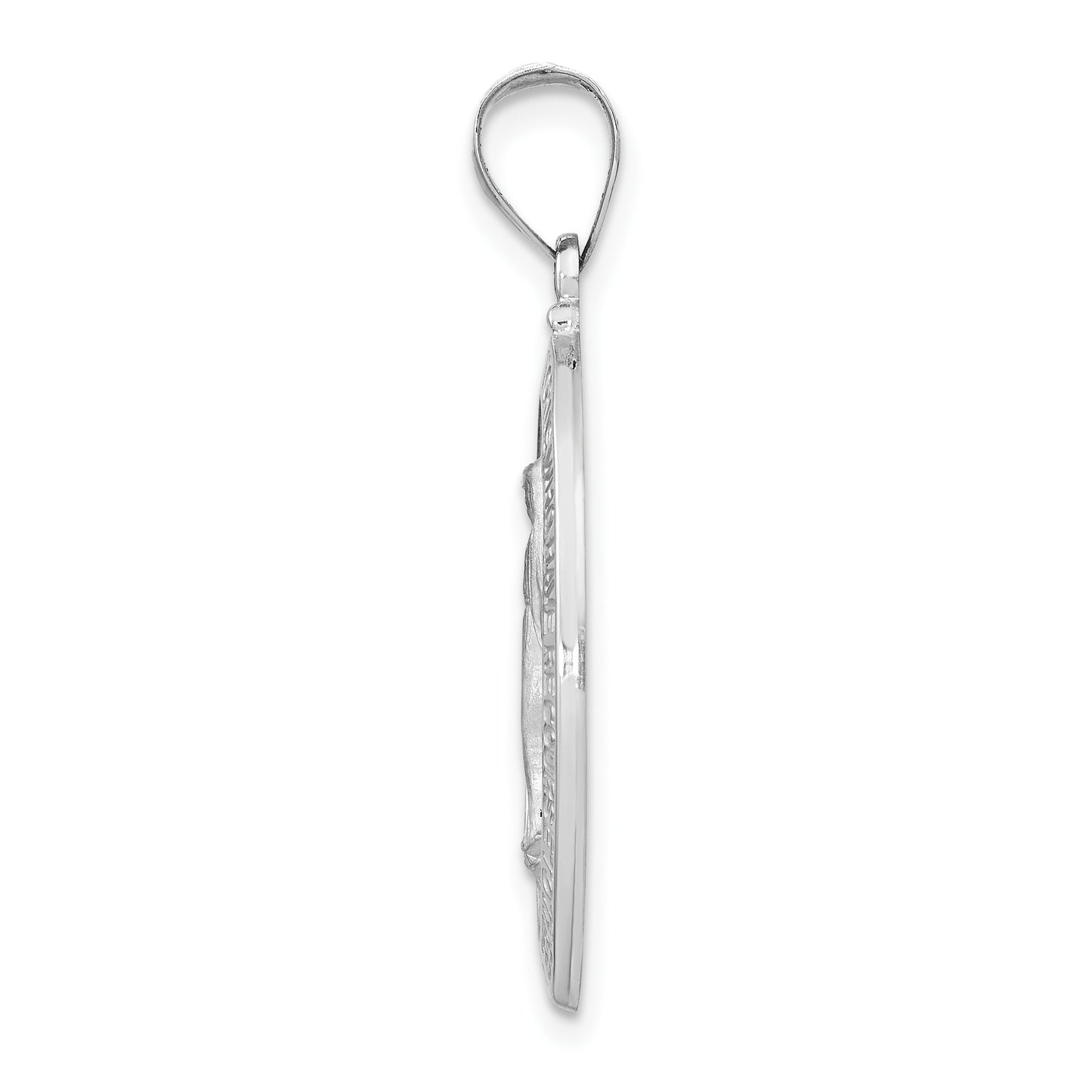 14k White Gold Polished and Satin Hollow Miraculous Medal Oval Pendant
