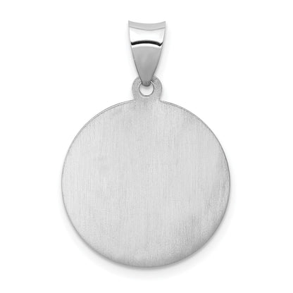 14K White Gold Polished and Satin Hollow Our Guardian Angel Medal Charm