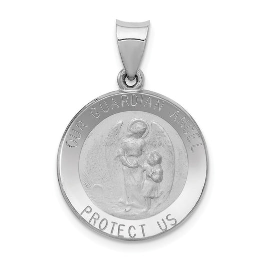 14K White Gold Our Guardian Angel Medal Hollow Pendant