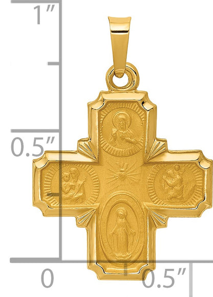 14k Polished and Satin Hollow Four-Way Medal Pendant