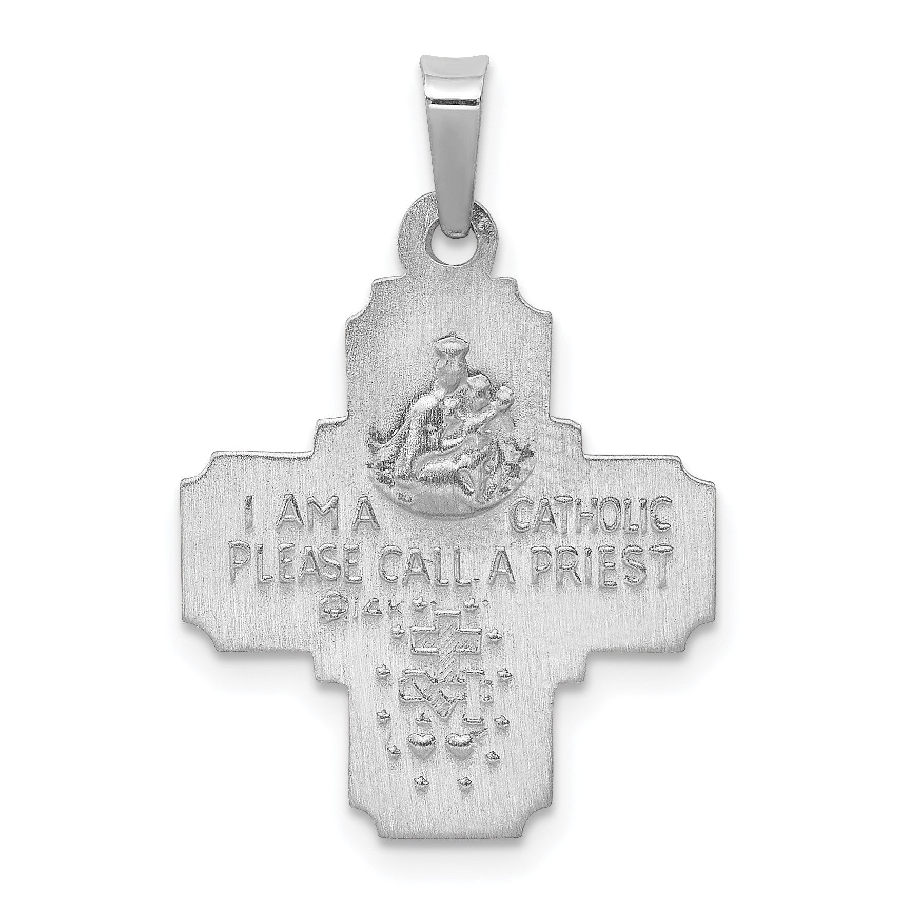 14k White Gold Polished and Satin Hollow Four-Way Medal Pendant