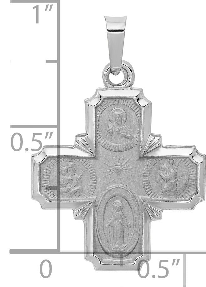 14k White Gold Polished and Satin Hollow Four-Way Medal Pendant