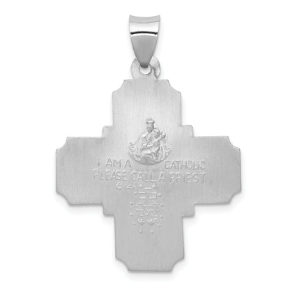 14k White Gold Polished and Satin Hollow Four-Way Religious Medal Pendant