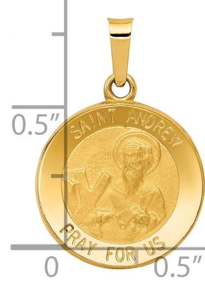 14k Polished and Satin Hollow St. Andrew Medal Pendant